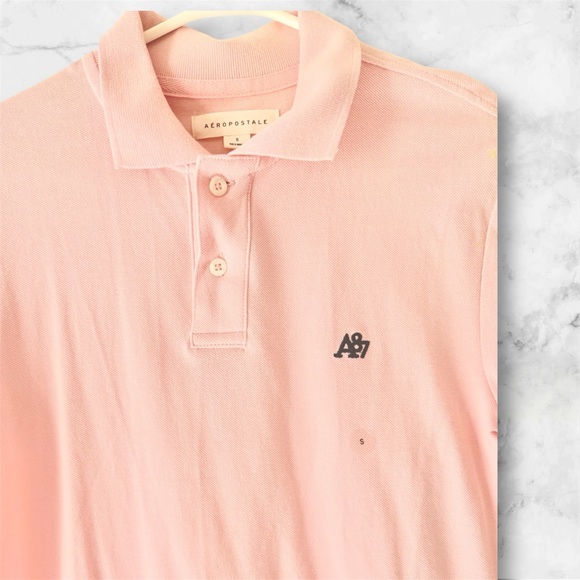 Aeropostale Men's A87 Pink Piqué Polo Shirt | Classic Fit Short Sleeve - Picture 4 of 6